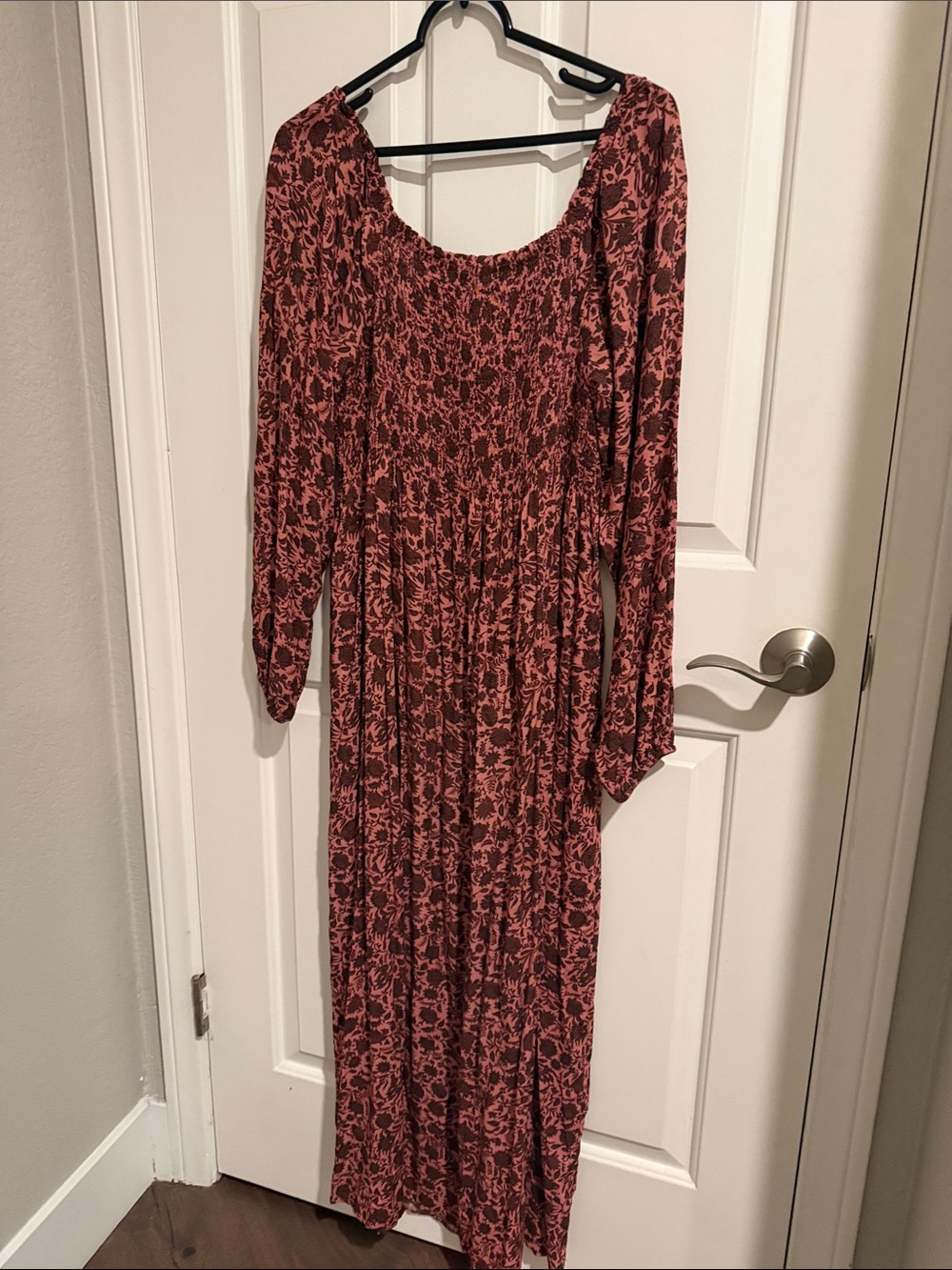 Faherty Rust-Pink Floral Smocked Maxi Dress